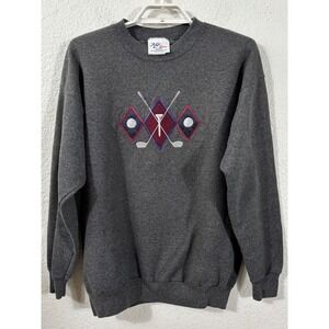 Mc Sport Sweatshirt Mens Medium Gray Vintage Argyle Golf Embroidered